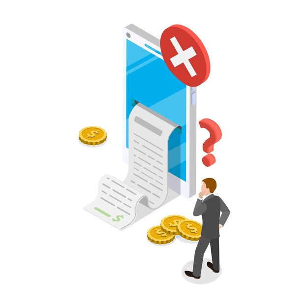3d isometric flat vector illustration of bank payment receipt success and error status check item 3