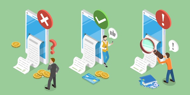 3D Isometric Flat Vector Illustration of Bank Payment Receipt