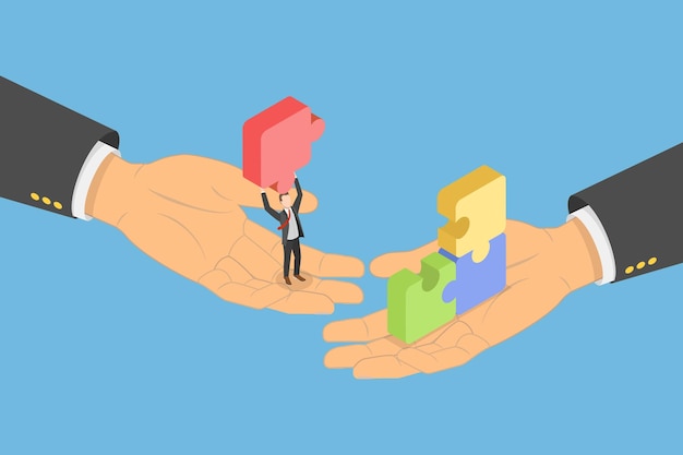 3d isometric flat vector illustration of challenging problem solve