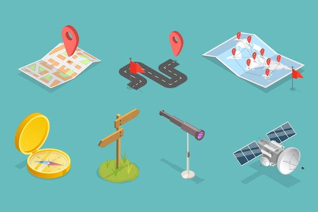 3D Isometric Flat Vector Set of Navigation Items
