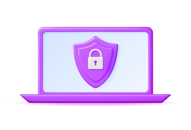 3d laptop computer with shield lock on the screen