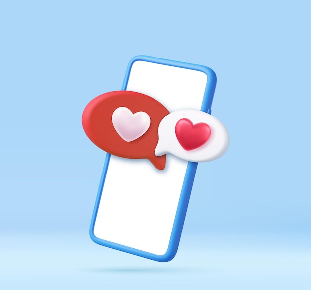 3D Like Icon with Heart and Smartphone