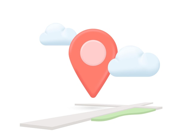 3D map location point marker of map or navigation pin icon sign with cloud