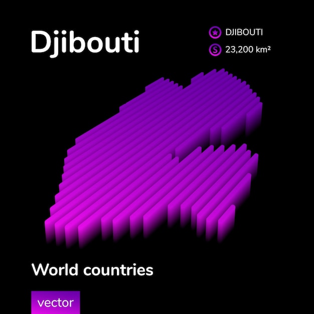 3d map of djibouti stylized striped vector isometric map is in neon violet and pink colors