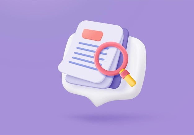 3d media file management concept Searching image and video files in database Document management soft document flow app compound docs concept 3d magnifying icon vector rendering illustration