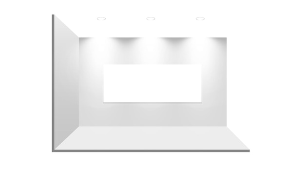 3D-näyttelyosastokokonaisuus, valkoinen mainosteline pöydällä, kokoushuone, esittelymalli