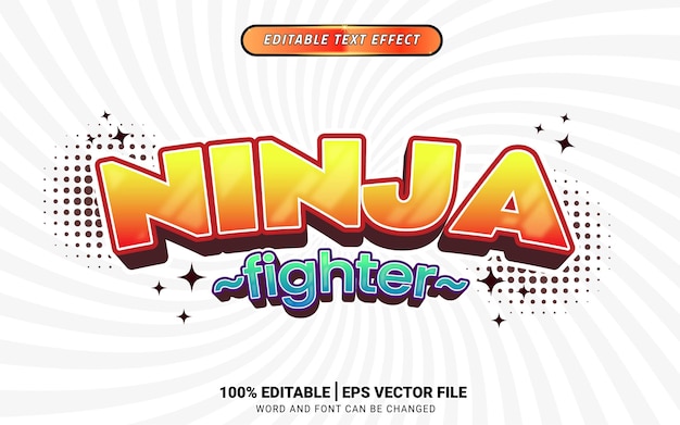 3d orange cartoon comic ninja movie vector text effect design