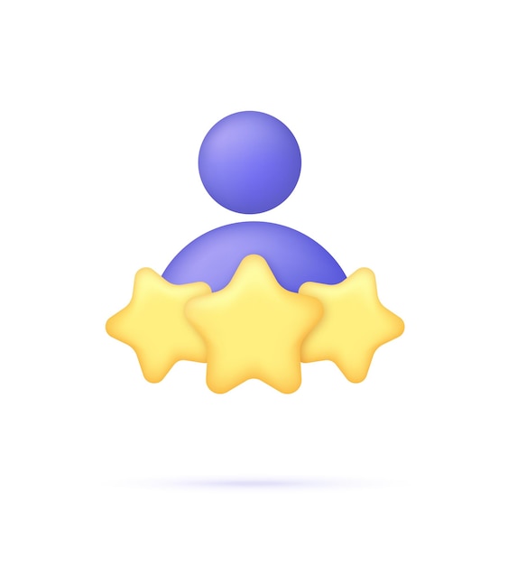 3D Person with stars Consumer or customer feedback score satisfaction level and criticism concept
