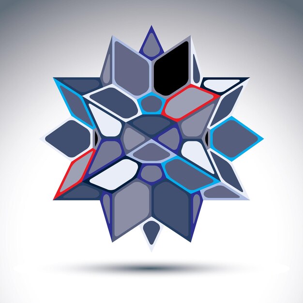 3d precious stone, indigo geometric stylish figure. Vector transform polygonal design object.