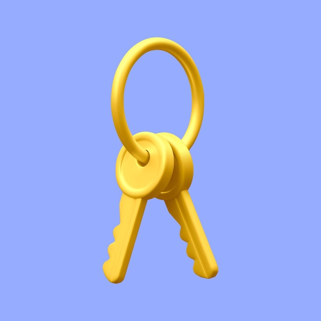 3d realistic golden bunch of keys isolated in light background Vector illustration