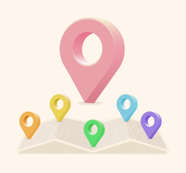 3D realistic World Map icon with location pins travel concept