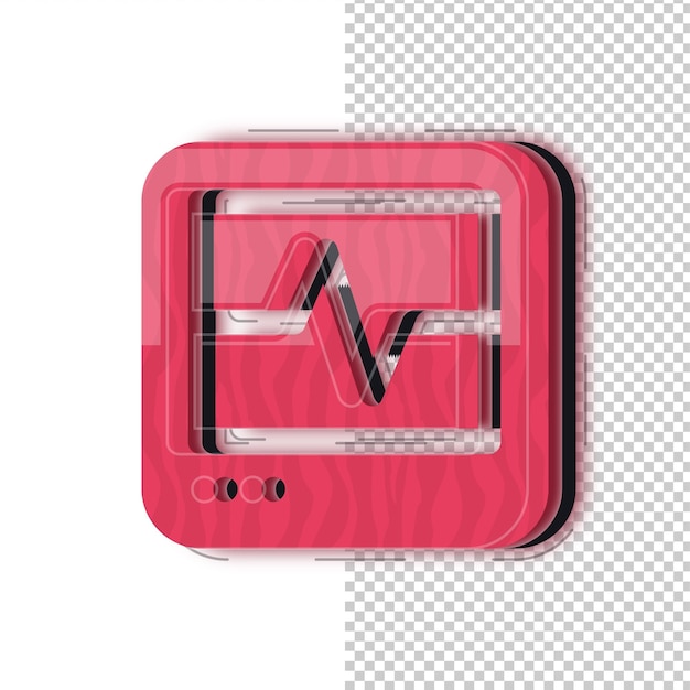3D Red Glass Effect ECG Machine Icon with Editable Background