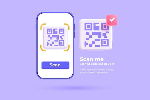 3d render of smartphone and push button to scans qr code for online payment, money transaction on mobile app service. cartoon plastic render digital marketing, online purchase on website. vector 3d il