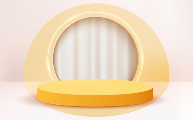 3d rendered yellow podium with white curtain showcase vector 3d
