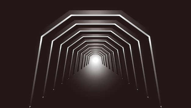 3D rendering of the corridor passage space with silver gray texture in the future