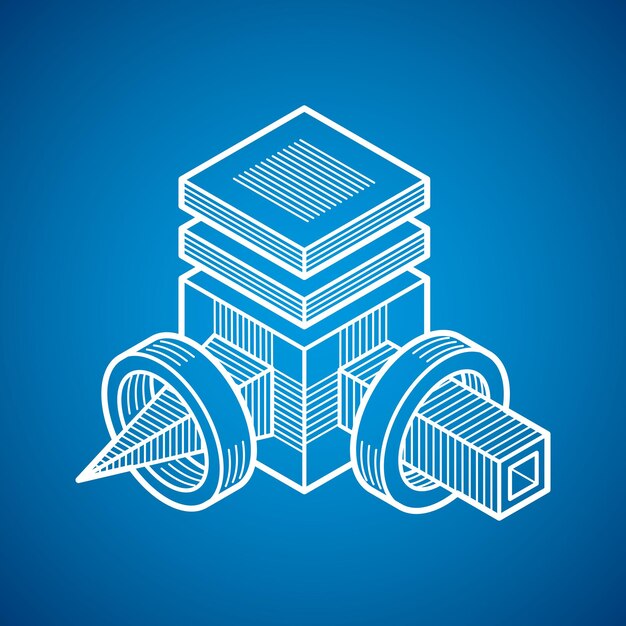 3D-renderöity insinöörityön vektori, abstrakti muoto, joka on tehty kuutioista ja geometrisista muodoista.