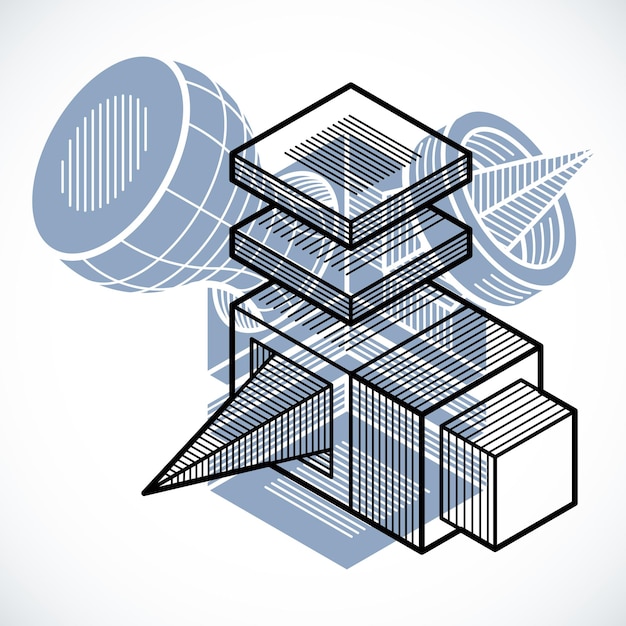 3D-renderöity insinöörityön vektori, abstrakti muoto, joka on tehty kuutioista ja geometrisista muodoista.
