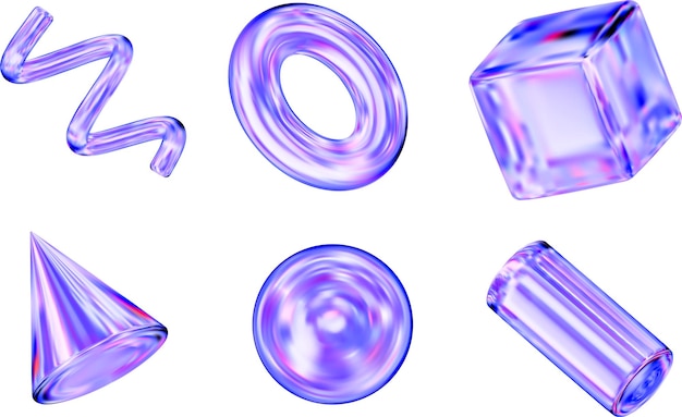 3d set holographic geometric shape square cylinder sphere torus cone spiral Metal figure