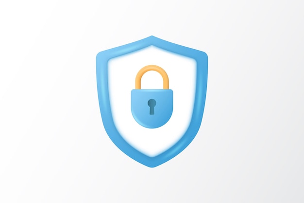 3d shield icon with padlock icon security data safety encryption protection privacy concept 3d vector illustration