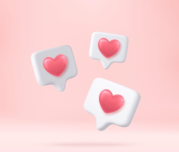 3D Social media online platform concept online social communication on applications Photo frame with heart and love emoji icon 3d rendering Vector illustration