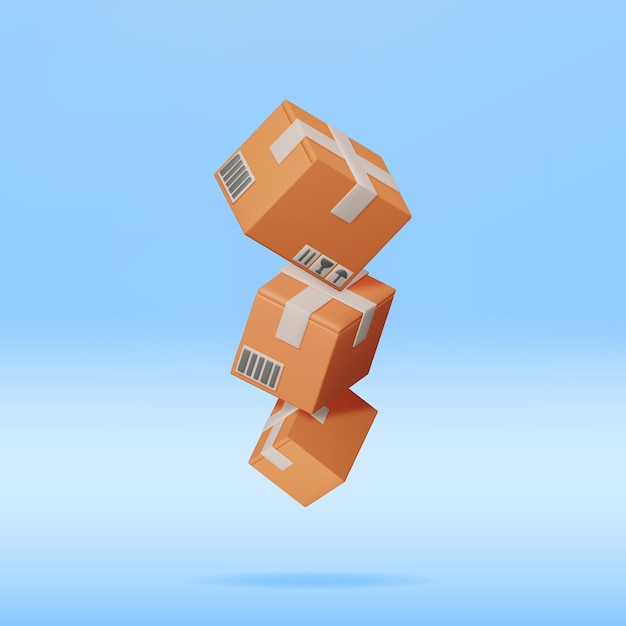 3D Stack of Cardboard Boxes Isolated Render Heap Post Parcel in Craft Paper Postal Signs of Fragile Carton Cargo Delivery Packaging Box Transportation and Logistics Vector Illustration