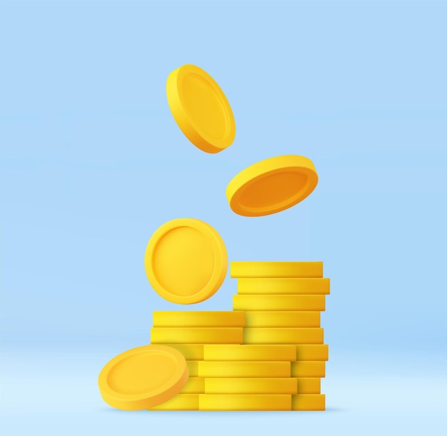3d stack of gold coins icon empty golden money sign growth income savings investment symbol of wealth business success 3d rendering vector illustration