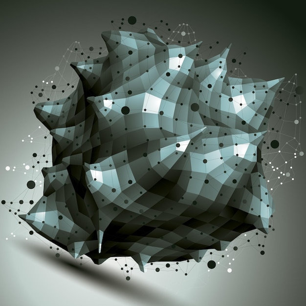 3D vector abstract design object, polygonal complicated figure with lines mesh.