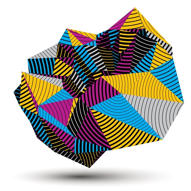 3D vector abstract technology illustration, geometric unusual stripy object. Origami bright three-dimensional shape.