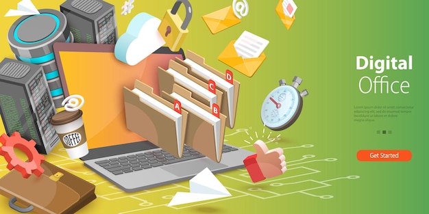 3D Vector Conceptual Illustration of Digital Office