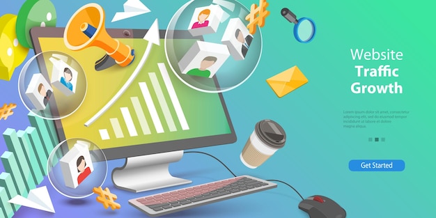 3D Vector Conceptual Illustration of Website Traffic Growth