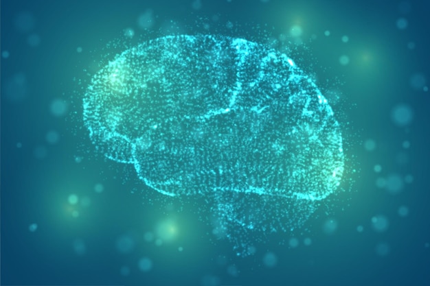 3D vector cyber brain neural network megadata processing template interface design on a color background