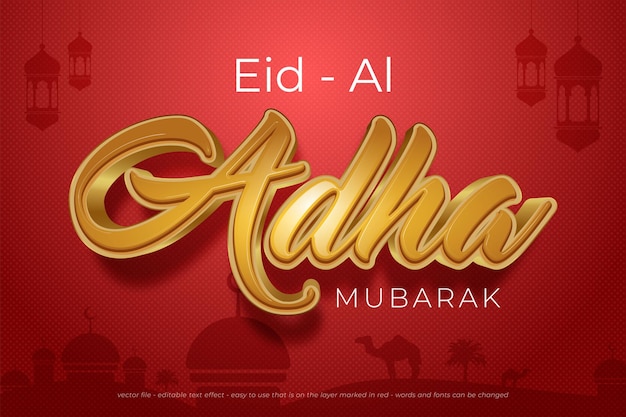 3d vector eid al adha mubarak text effect 04