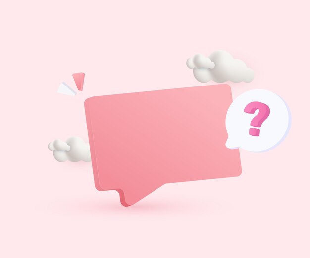 3d vector message speech bubble question mark icon realistic cartoon style design