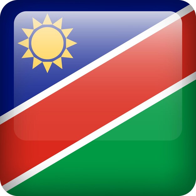 3d vector namibia flag glossy button namibian national emblem square icon with flag of namibia