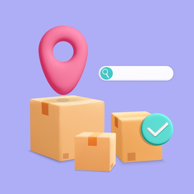 3d vector poster for fast online delivery service with parcel package pin location