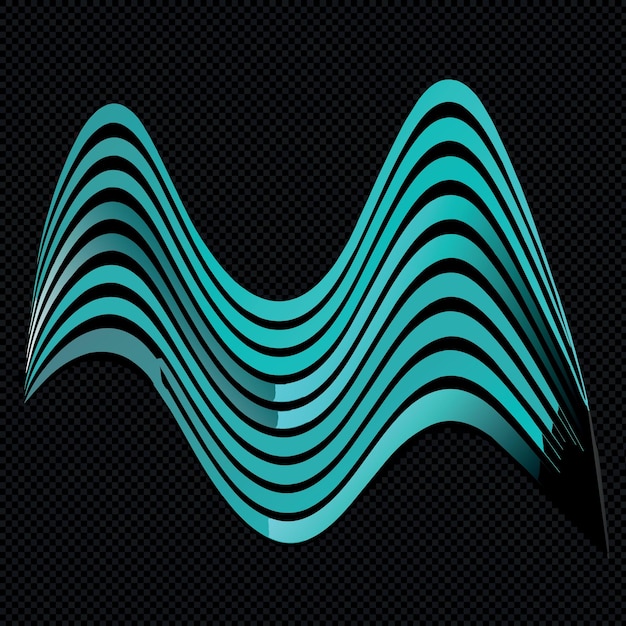 3D Vector wave lines pattern smooth curve flowing dynamic black gradient isolated on transparent ba