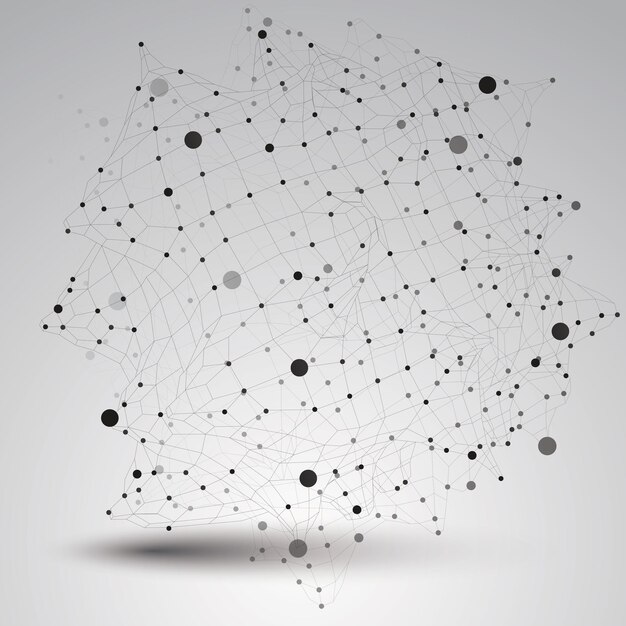 3D-vektori abstrakti teknologia verkkokuvio, perspektiivinen geometrinen pitsiobjekti särmäkehyksellä.