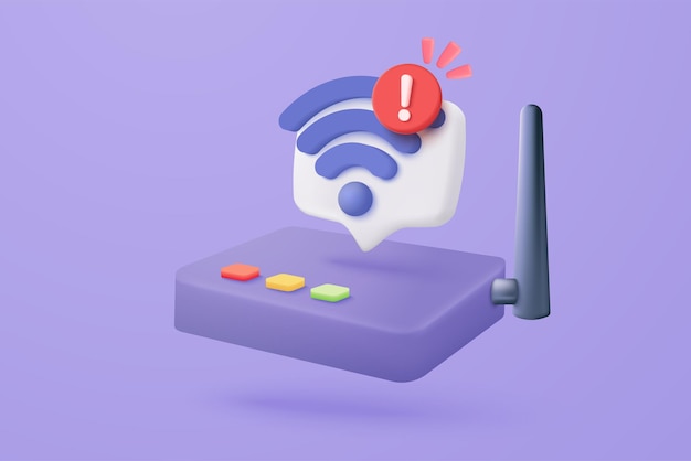 3d wireless connect and sharing network on internet with alert notice Hotspot access point for false problem fail to connect Broadcasting area with WiFi 3d signal vector icon render illustration