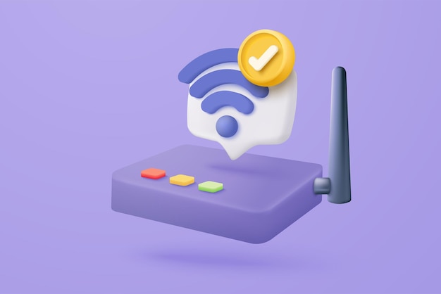 3d wireless router connection and sharing network on internet Hotspot access point for digital and online coverage Broadcasting area with WiFi 3d wireless signal icon rendering vector illustration