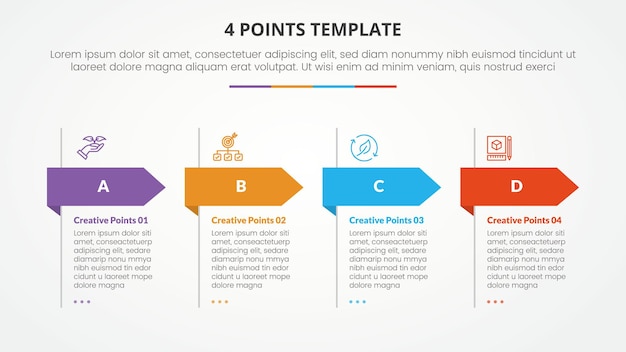 4 points stage list template infographic concept for slide presentation with creative clean table with strong header arrow shape with flat style