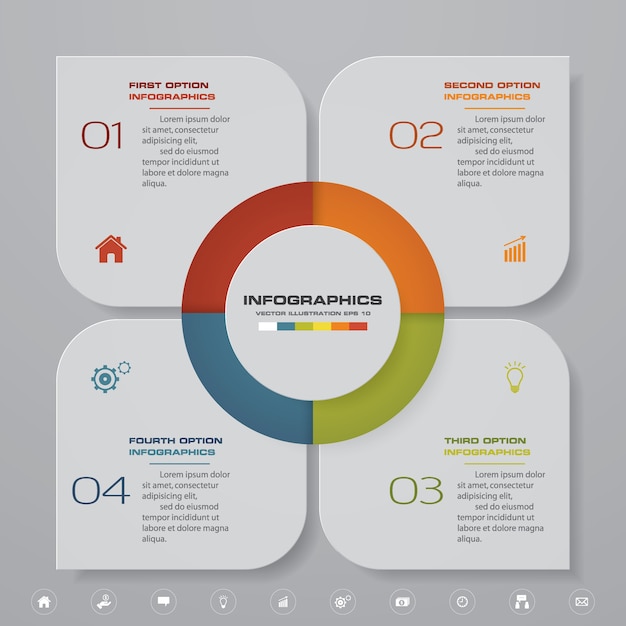 4 vaiheen infografiikkaelementtimallikaavio.
