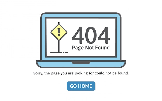404 concept error in line style. page not found error on blue laptop.