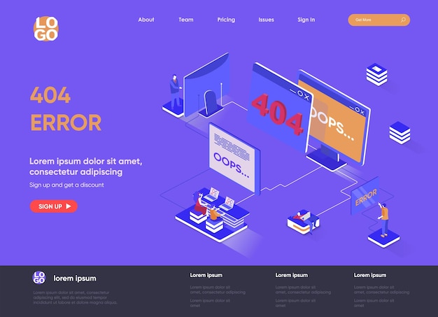 404 error 3d isometric landing page illustration with people characters