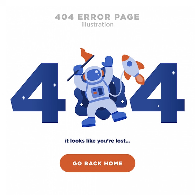 404 Error Page Not Found Design with astronaut and rocket