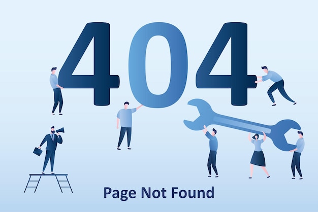 404 errorpage not found background business people with numbers programmers carry a wrench