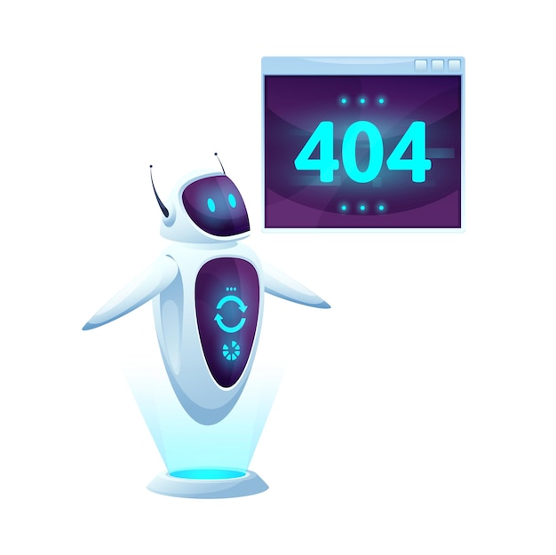 404 page with cartoon screen and robot character