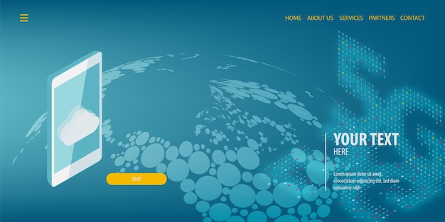 5g phone cloud server global world map user connect data connection isometric technology