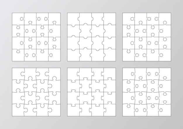 6 puzzles infographics with 16 pieces Jigsaw business chain infographic set Puzzle grid