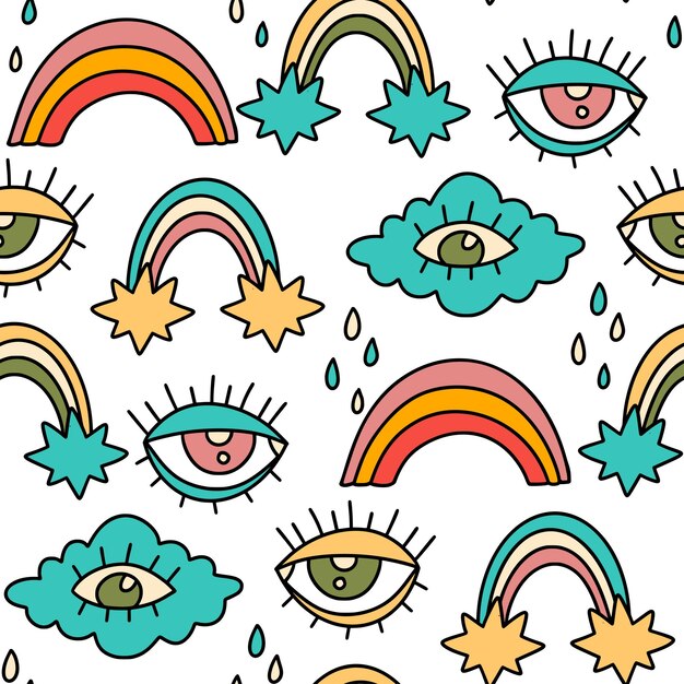 70s 80s groovy retro seamless vector pattern
