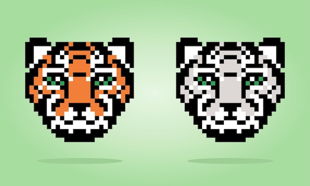 8 bit pixel a tiger head Animals for game assets and cross stitch patterns in vector illustrations